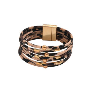 Women's Leopard Print <b>Leather</b> <b>Bracelet</b> Multi Layered Beaded Animal Pattern Fashion Jewelry for Daily Wear - Product Image 5