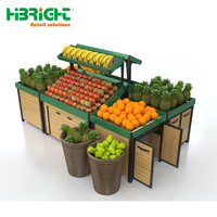 Nieuwe moderne luxe design zware dubbelzijdige meerlaagse houten supermarkt displaystandaard groente- en fruitrek ISO9001