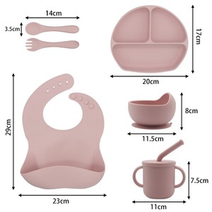 Juego de vajilla de silicona sin BPA con plato dividido y ventosa, set de destete <span class=keywords><strong>BLW</strong></span> para bebés con vaso antiderrame - Product Image 6
