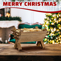 202606 Décoration de Noël en bois, artisanat en pin, boîte de rangement en bois pour foin de cheval, ornements d'intérieur
