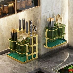 Support mural de luxe en métal doré pour couverts, égouttoir de cuisine avec plateau de drainage, organisateur de rangement de bureau sans perçage - Product Image 2