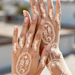 Tatouages temporaires en henné en gros, motif lune et étoile islamique, blanc et marron, style ethnique musulman, décoration corporelle pour les mains et les pieds - Product Image 3