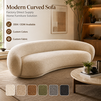 Sofá Curvo de Terciopelo Bouclé, Textura Suave y Texturizada, Tapicería Premium, Forma de Media Luna Profunda, Sin Patas, Acogedor y Elegante para Sala de Estar