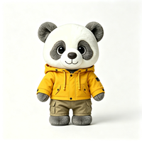 Peluche Panda Mignonne et Douce, Jouet en Peluche Animal Rembourré avec Veste à Capuche Jaune Vif et Pantalon Cargo Kaki