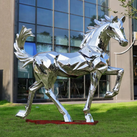 Estatua de Caballo de Tamaño Real en Acero Inoxidable Moderno con Técnica de Fundición y Serigrafía para Espacios Comerciales y Jardines Exteriores