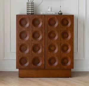 Mid Century Modern Solid Wood Extendable Living Room Cabinet 2-Door <b>Circular</b> Carved Design Modular Adjustable <b>Shelves</b> Large - Product Image 6