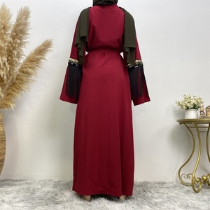 1795# Sparkle Sequins Stitching Long Tassel Modest Elegant Luxury Women Open <b>Abaya</b> 3 Colors - Product Image 3