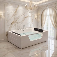 Baignoire rectangulaire autoportante moderne en acrylique blanc de 1,7 m avec hydromassage, bain à remous, massage par air, trop-plein et robinet inclus