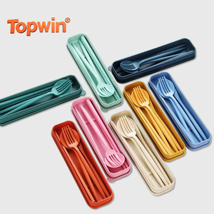 Eco-Friendly Wheat <b>Straw</b> Chopsticks Knife Spoon Fork Cutlery Set <b>Reusable</b> Plastic Flatware Child Travel Camping Picnic Back - Product Image 1