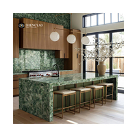 Comptoir de cuisine rétroéclairé en pierre semi-précieuse de cristal vert translucide naturel personnalisé