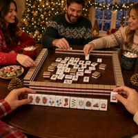 Ensemble de mahjong américain haut de gamme avec des tuiles à thème de Noël pour un cadeau de vacances d'hiver, vente en gros et distribution au détail