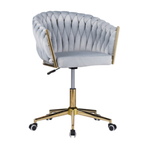 Ghế văn phòng nhà ở thiết kế xoay, bọc nhung, lưng ghế dệt tay & bánh xe mạ vàng, dùng cho bàn làm việc và bàn trang điểm, ghế ăn - Product Image 3
