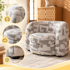 Fauteuil d'appoint moderne VB rembourré avec tissu à motif géométrique, fauteuil barillet pour salon, chambre, hôtel, mobilier de salon - Product Image 3