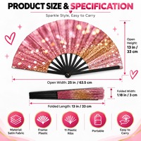 Éventails à main personnalisés en gros, 33 cm (13 pouces), en bois, bambou, plastique, or rose, pailletés, pour festivals d'été