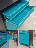 Chariot d'atelier métallique CYD avec 2 tiroirs coulissants, panneau supérieur et portes doubles en maille, poignée, roues, capacité de charge 40 kg, serrure à clé