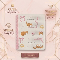 Carnet à spirales A4 personnalisé avec motif chat, couverture rigide, papier offset 100 g/m², 100 feuilles, rose mignon, cadeau pour filles
