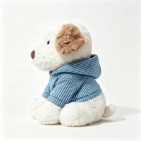 Peluche personnalisée Bouledogue Bouclée avec Sweat à Capuche en Jean Bleu Clair, Jouet en Peluche Assis, Cadeau Compagnon, Adorable Chien en Peluche