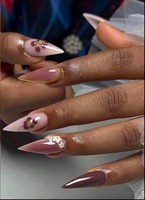 Faux ongles longs à talon aiguille, rose nude, couvrance totale, en gel souple acrylique, 10 pièces