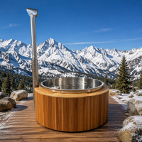 Baignoire à bois de chauffage autoportante pour extérieur, avec revêtement en acier inoxydable, en bois de cèdre rouge, design moderne pour environnement froid à basse température