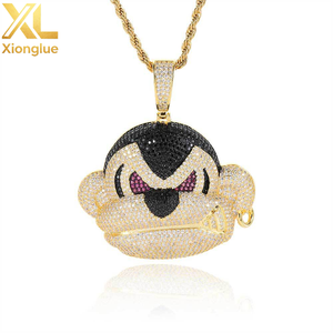 Collar con colgante de mono de boca grande estilo hip hop, con diamantes CZ, cadena retorcida de orangután, para hombre - Product Image 1