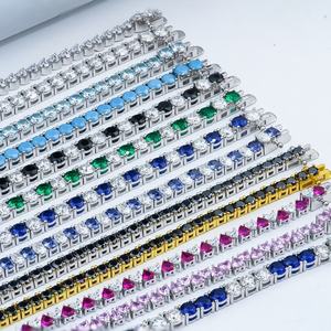 Pulsera de Diamantes Moissanite VVS de Plata de Ley 925 y Oro Blanco de 18K para Mujer, en Rosa, Azul y Verde, Precio al por Mayor - Product Image 1