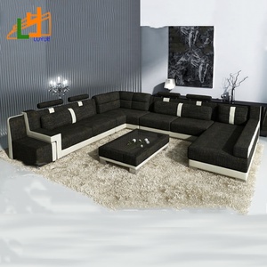 Juego de sofá Seccional de 8 plazas de lujo moderno Esquina de cuero genuino Modular con relleno de esponja para sala de estar - Product Image 3