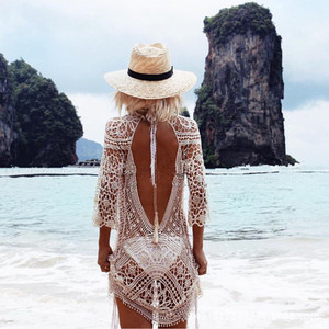 Personalizado Nueva playa de vacaciones falda de la playa de las mujeres de punto de Color sólido hueco Bikini traje de baño protección solar cubrir ropa de playa - Product Image 4