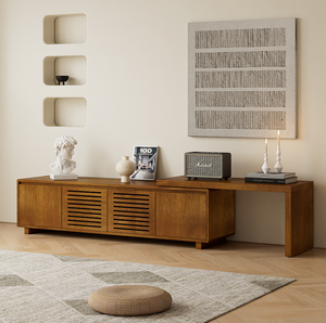 Mid-Century Modern Solid Oak Extendable TV Stand with <b>Adjustable</b> Storage for up to 75" TVs Living Room Media Console - Product Image 4