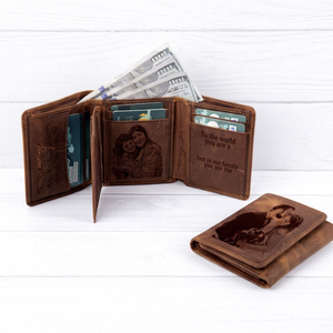 กระเป๋าสตางค์หนังแท้แบบพับสามตอน พรีเมียม สำหรับผู้ชาย ป้องกัน RFID  ใส่บัตรเครดิตได้  บางเฉียบ  พร้อมสลักโลโก้ตามสั่ง รุ่น NTW-0036B - Product Image 1