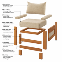 Fauteuil d'appoint moderne en tissu rembourré avec structure en bois pour villa, appartement, hôtel