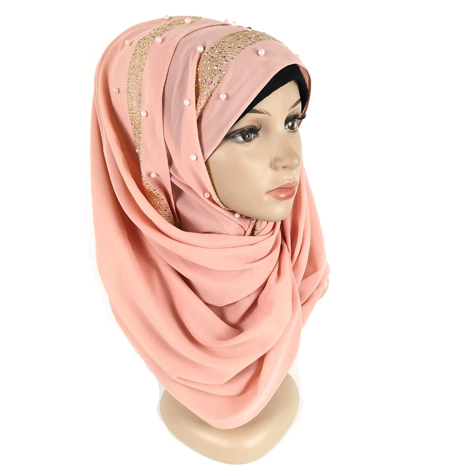 Color puro de la perla de la gasa de la caliente perlas de diamante pañuelo de alta calidad hermoso Color liso de Hijab