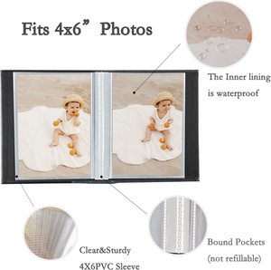 <strong>Small</strong> Mini Faux Leather <strong>Photo</strong> <strong>Album</strong> with 26 Clear Pages 4x6 Picture Storage 52 Vertical <strong>Photos</strong> Artwork Postcards PU Cover - Product Image 6