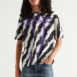 Tùy Chỉnh Người Đàn Ông Của Lỏng Phù Hợp Với T-Shirt 100% Cotton O-Cổ Áo Cổ Áo In Kỹ Thuật Số Với Cây Cọ Và Ngựa Vằn Sọc Thiết Kế - Product Image 2