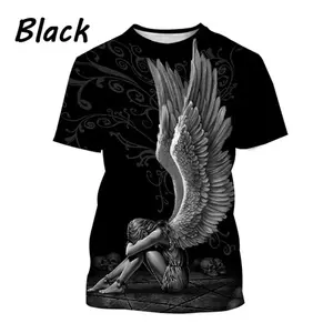 새로운 천사 날개 그래픽 티셔츠 남성용 전체 인쇄 천사 티셔츠 남성용 및 여성용 라운드 넥 힙합 티셔츠 스트리트웨어