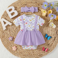 Ensemble de vêtements respirants pour bébé fille nouveau-né, imprimé, avec bandeau, 2 pièces, combinaison