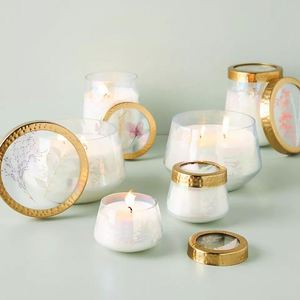 Velas Aromáticas de Soya de Lujo en Frasco de Vidrio con Tapa Dorada Martillada, Vela Redonda Artística para Decoración del Hogar - Product Image 1
