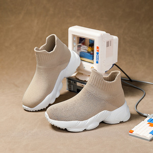 Bottines à tige en maille, semelle extérieure en caoutchouc, respirantes, chaussures tendance pour enfants, printemps automne, unisexe, bout rond, talon plat, couleur unie - Product Image 1