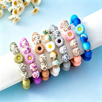 Gantungan Kunci Gelang Manik Silikon Motif Bunga Daisy, Cincin Kunci, Hiasan Tas, Tempat Kunci Mobil, Hadiah untuk Wanita dan Remaja Putri, Grosir