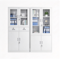 Armoire de rangement de bureau en métal avec portes vitrées, tiroirs et compartiments verrouillables pour l'organisation des dossiers