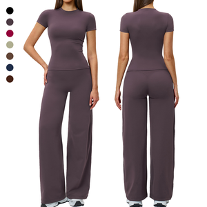 Fabricant de pantalons de yoga évasés, ensembles de t-shirts et pantalons pour femmes, vêtements de <span class=keywords><strong>sport</strong></span> pour femmes, ensembles <span class=keywords><strong>pas</strong></span> chers - Product Image 1