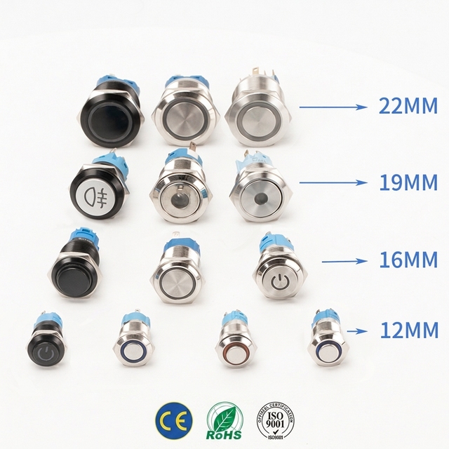 Waterproof IP65 Stainless Steel ON-OFF Latching/Momentary Electronic Push Button Switch 12MM/16MM/19MM/22MM Factory OEM CE ROHS