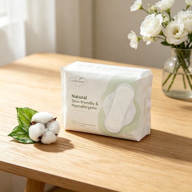 Manufacturers Biobase Organic Cotton Sanitary Pads for Women Organic Cotton Custom Napkins Biodegradable Menstrual Pads