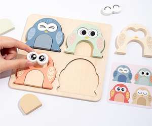 Holz-Puzzle-Set für Kleinkinder Eulen-Gesichts-Puzzle Wörter-Alphabet-Puzzle Tieren-Jigsaw für Kinder im Alter von 2 3 4 Jahren Frühschule-Spielzeug - Product Image 4