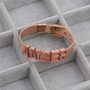 Bracelet à perles pour hommes et femmes, bijou unisexe, en acier inoxydable, avec boucle coulissante en maille et lettres, à faire soi-même, Design spécial, 10mm - Product Image 5