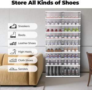 رف أحذية بلاستيكي قابل للطي من FAHKNS، منظم أحذية محمول، خزانة تخزين بباب شفاف مغناطيسي بدون تجميع للمدخل/غرفة المعيشة - Product Image 3