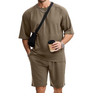 FOXA Mens Casual Oversized Short <b>Set</b> 2 Piece Summer Outfit Raglan Sleeve T-Shirt And Shorts Tracksuit Breathable Cotton - Product Image 1