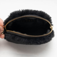 Porte-monnaie rond en fausse fourrure noire avec dragonne courte, fermeture éclair, mini pochette douce et moelleuse, durable, pour pièces de monnaie, clés, AirPods, usage quotidien