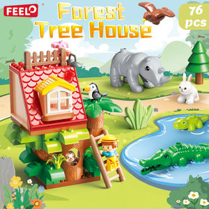 FEELO Animal jouet FL42016 <span class=keywords><strong>grand</strong></span> bloc de construction 76 pièces forêt arbre <span class=keywords><strong>maison</strong></span> enfants drôle éducation jouet avec figurines - Product Image 2