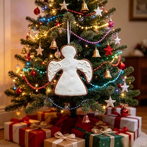 Ornement ange en pain d'épices avec glaçage blanc, décoration suspendue ange en pâte à modeler pour <span class=keywords><strong>Noël</strong></span> - Product Image 4