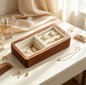 Natural Walnut Wood Jewelry Tray Jewellery Storage <b>Box</b> for Rings <b>Earrings</b> Necklaces Desktop Display Organizer Custom Logo - Product Image 6